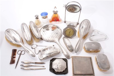 Lot 553 - Collection of silver backed dressing table ware, silver shaving stand, and similar items