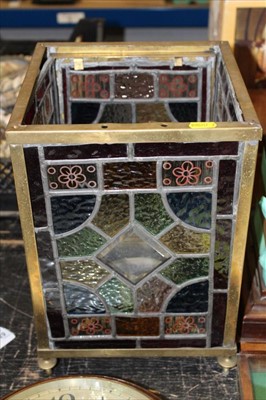 Lot 158 - Victorian Arts and Crafts brass and leaded glass hall lantern
