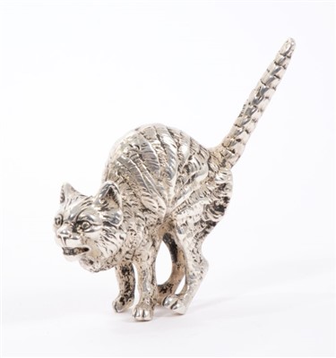 Lot 499 - Unusual novelty silver ornament of a cat, Chester import hallmarks