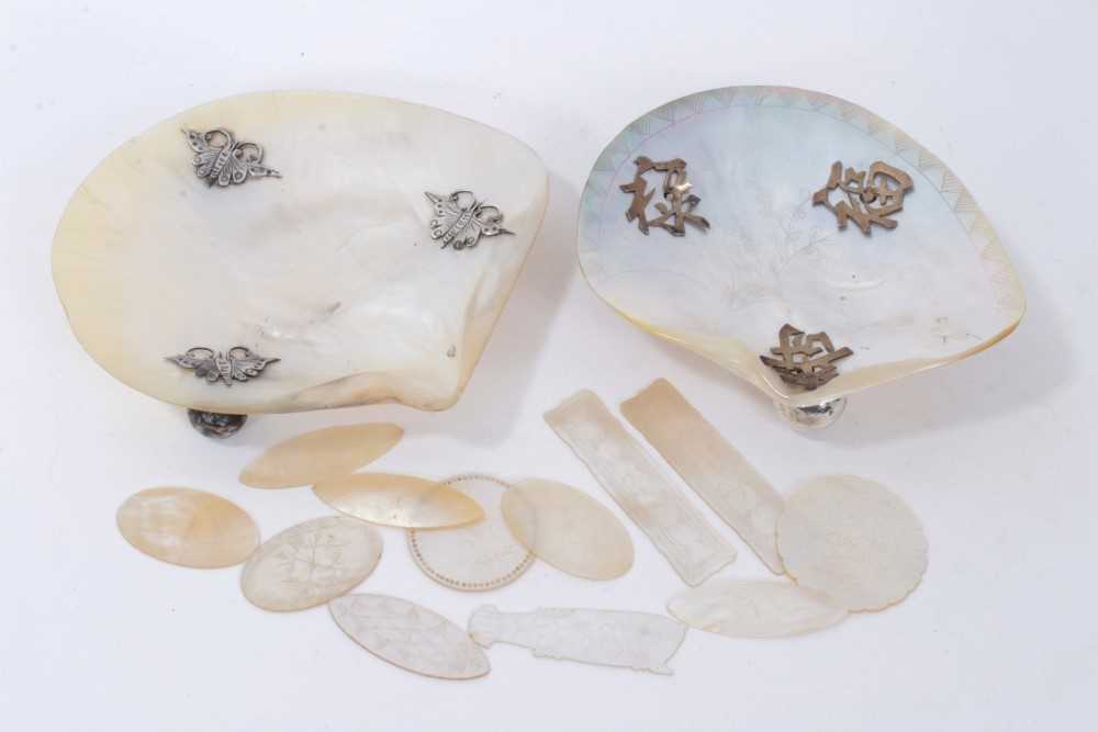 Lot 1267 Pair Of Chinese Engraved Mother of pearl lot-1267-pair-of-chinese-engraved-mother-of-pearl