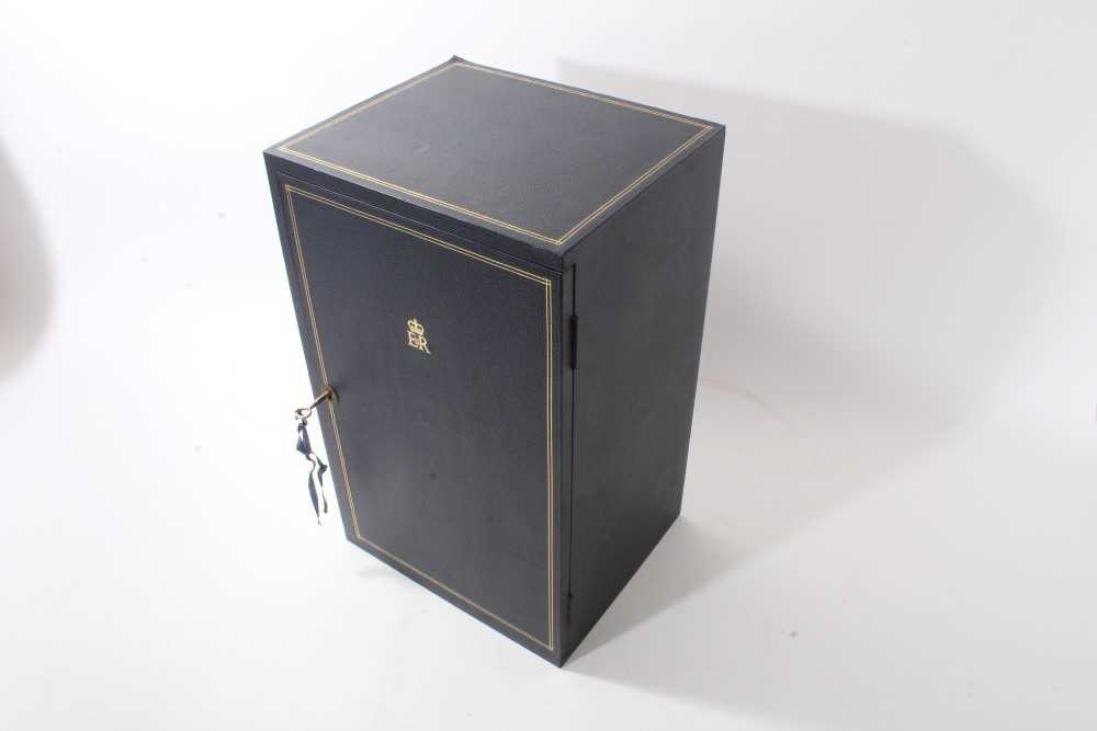 Lot 72 - Royal presentation blue leather covered box with gilt tooled crowned E.R.II cipher