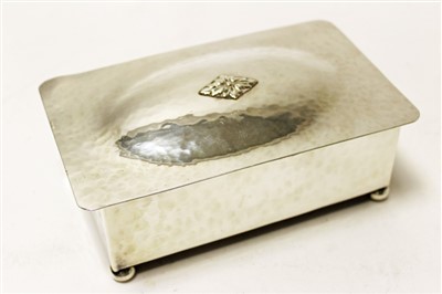 Lot 516 - Arts & Crafts Silver plated cigarette box with spot hammered finish (unmarked)