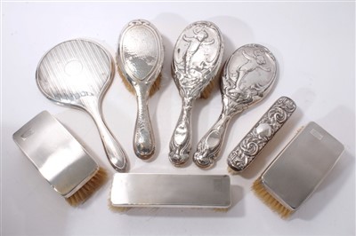 Lot 519 - Selection of  silver backed brushes and mirrors (8)