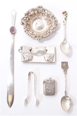 Lot 524 - Scottish silver letter opener, silver bonbon dish, silver card case and other items.