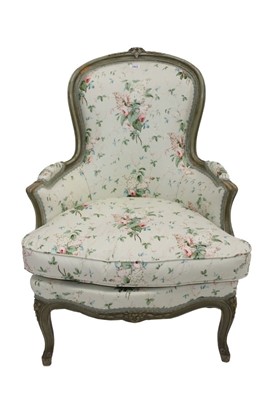 Lot 1663 - Antique French painted easy chair with floral upholstery