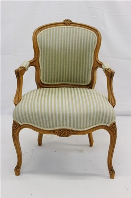 Lot 1664 - French open armchair with striped upholstery