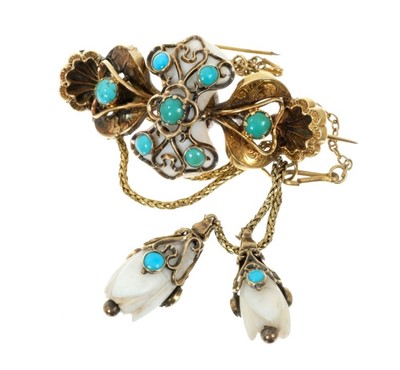 Lot 777 - Victorian gold brooch set with turquoise and ivory