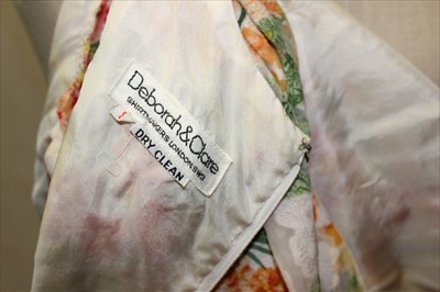 Lot 3077 - Ladies 1960's - 70's dresses including Polly Peck white sheath dress, Deborah & Clare printed silk dress, green velvet kaftan hostess dress plus others.