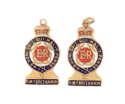 Lot 108 - The Royal Yacht Britannia-two 1950s/60s gold (9ct) and enamel pendant fobs
