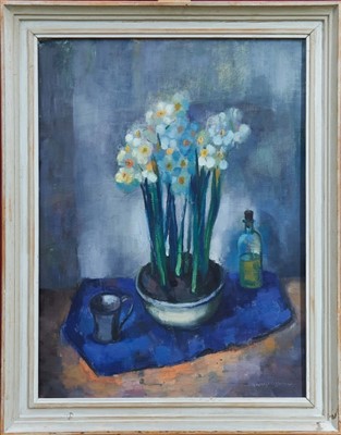 Lot 1316 - Twentieth century Continental school oil on canvas - still life of daffodils, indistinctly signed, framed