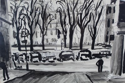 Lot 935 - *Rowland Suddaby (1912-1972) pen, ink and wash - A London Street, signed and dated ‘77, in glazed frame