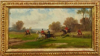 Lot 928 - Robert Stone (1820-1870) pair of oils on panel - Hunting scenes, signed, in gilt frames