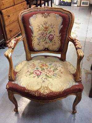 Lot 893 - Nineteenth century-style beech framed open elbow chair with tapestry seat and back