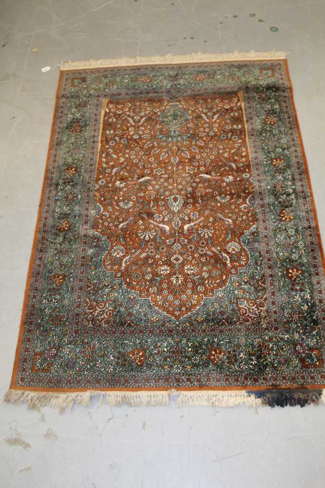Lot 1775 - Kashan silk rug with bird and floral motifs
