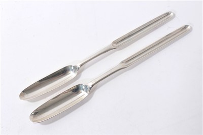 Lot 506 - Two Georgian Irish silver marrow scoops of typical form