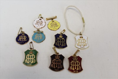 Lot 3507 - Collection of nine Royal Henley Regatta enamel badges, 1974-75, 1977-1983