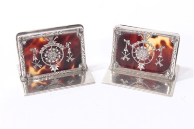 Lot 554 - Fine pair of late Edwardian silver and tortoiseshell menu holders.