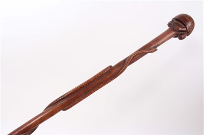 Lot 1271 - 19th century African carved tribal staff with snake and tortoise shaft and two others