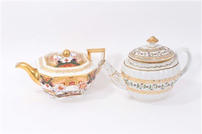 Lot 219 - Early 19th Century Spode Felspar Teapot, Pattern 967, finely gilded and coloured, with printed mark to base, the lid with gilded cherry finial, 11cm height, and a Coalport teapot, circa 1800, with...