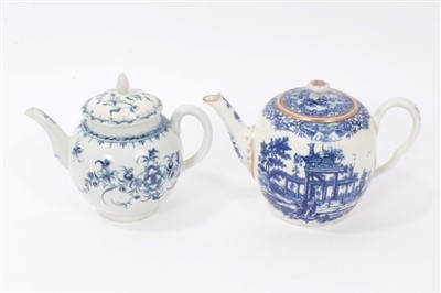 Lot 220 - Late 18th Century Worcester Blue and White Teapot, decorated in underglaze blue with the Classical Ruins pattern, and a further Worcester teapot, painted in underglaze blue with the Mansfield patte...