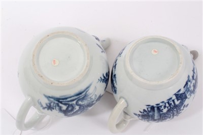 Lot 2 - 18th Century Worcester Teapot, painted in underglaze blue with Prunus Root pattern, circa 1758, and a further Worcester teapot, printed with the Plantation pattern, circa 1760, 9cm and 8cm height....