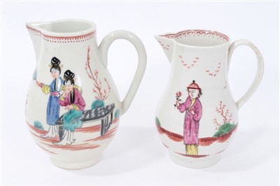 Lot 225 - Late 18th Century Liverpool Pennington Sparrowbeak Jug, decorated in polychrome enamels with a Chinese figure on each side, and a Worcester Sparrowbeak jug, circa 1760, also painted with Oriental f...