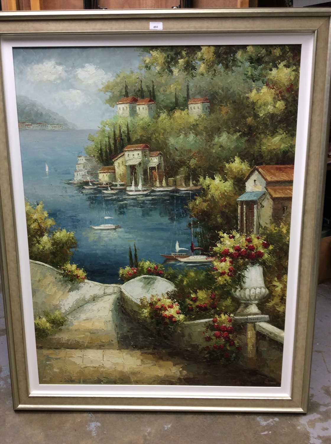 Lot 493 - French school, 20th century, oil on canvas - The Riviera, indistinctly signed, framed