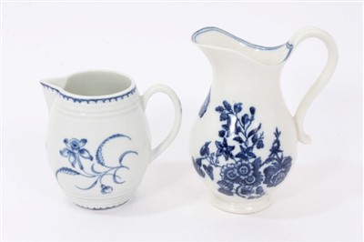 Lot 226 - Late 18th Century Worcester Blue and White Barrel-Shaped Cream Jug, Narcissus Pattern, and a further late 18th century Caughley cream jug, painted with flowers and butterfly pattern, 7.5cm and 11cm...