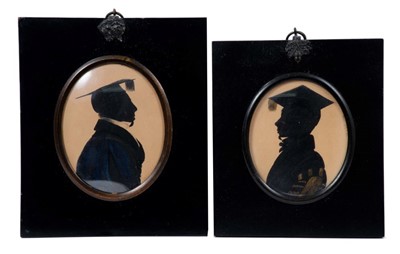 Lot 1154 - Near pair of early 19th century silhouttes on paper, depicting academics