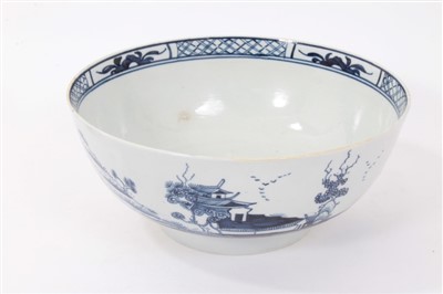 Lot 228 - Late 18th Century Worcester bowl, painted in blue and white, possibly with a variation of the Precipice pattern, 21.5cm diameter.