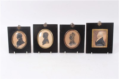 Lot 1158 - Three early 19th century silhouettes together with watercolour miniature portrait