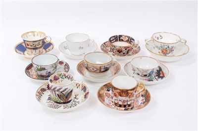 Lot 243 - Nine late 18th/early 19th century English tea bowls/cups and saucers, to include examples by Worcester, Spode, New Hall and Derby. (9)