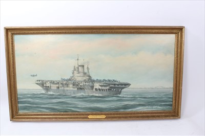 Lot 499 - Geoff Shaw, oil on canvas study - H.M.S. Formidable, view off Sydney with Corsairs of 1841 and 1842 Squadrons, in gilt frame