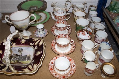 Lot 244 - Assorted late 18th/early 19th century English porcelain, to include various tea wares by Worcester, Spode, Minton, etc, and further items to include a tazza, basket, and campana vase. (29)