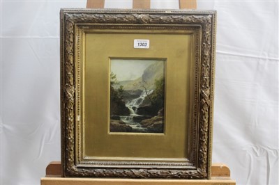 Lot 1303 - Edmund Ward Gill (1820-1894) oil on panel - Rhaiadr Du Dol-y-Melynen, North Wales, signed and dated 1863, in original glazed gilt frame, 19cm x 14cm