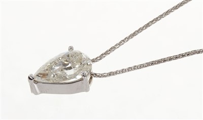 Lot 611 - Fine diamond single stone pendant with a pear cut diamond weighing 3.04 carats accompanied by a Diamond Report by Gemmological Certification Services dated 22nd October 2019 stating the colour grad...