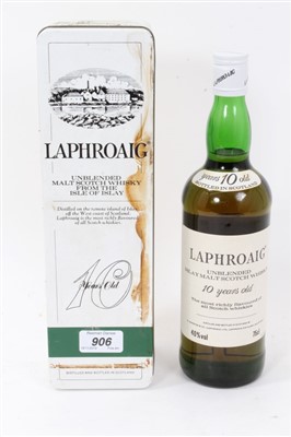 Lot 906 - Whisky - one bottle, Laphroaig 10 Years Old, in tin box