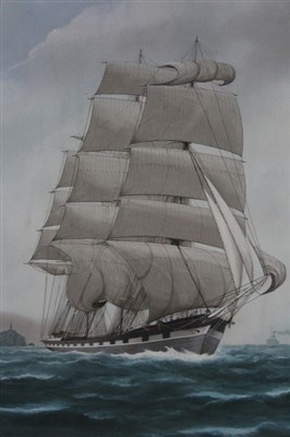 Lot 1604 - Early 20th century gouache - the vessel "Erasgo" in full sail, indistinctly signed, dated 15/3/1914, in glazed oak frame, 44cm x 32cm