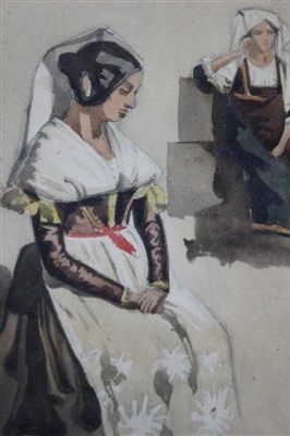 Lot 1603 - Pair of 19th Century Italian School watercolours of peasants, dated Roma, 1843 (2)