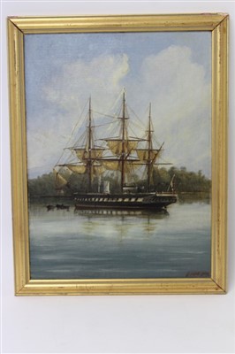 Lot 1332 - Henry J. Morgan (1839-1917) oil on canvas - H.M.S. Jaseur, a steam wood gun vessel built 1862, in gilt frame, 40cm x 30cm