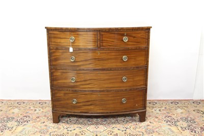 Lot 1697 - 19th century mahogany bowfront chest of two short and three long graduated drawers on bracket feet