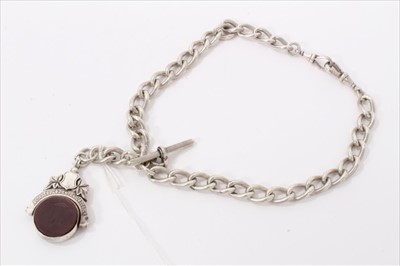 Lot 3279 - Silver Albert chain with silver mounted hardstone fob