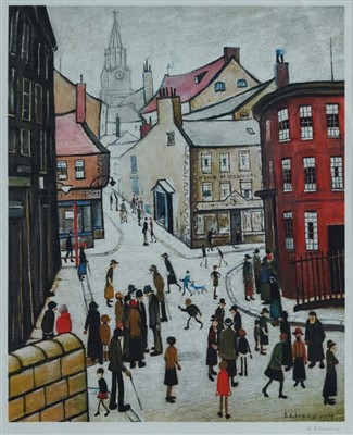 Lot 1354 - *Laurence Stephen Lowry (1887-1967) signed lithograph - Berwick Upon Tweed, signed in pencil lower right, Fine Art blindstamp lower left, in glazed frame, 56cm x 45cm