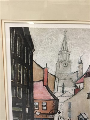 Lot 1354 - *Laurence Stephen Lowry (1887-1967) signed lithograph - Berwick Upon Tweed, signed in pencil lower right, Fine Art blindstamp lower left, in glazed frame, 56cm x 45cm