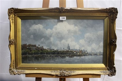 Lot 1388 - Jan Van Couver (1836-1909) oil on board - On the Thames with St Pauls beyond, signed, in glazed gilt frame, 29cm x 54cm