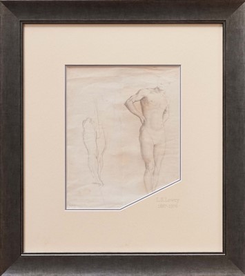 Lot 1356 - *Laurence Stephen Lowry (1887-1976) pencil drawings - a male nude, semi-clad, circa 1906, further sketches verso, initialled lower left, 34cm x 27cm, in double-sided glazed frame