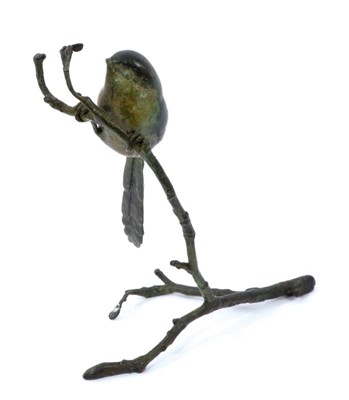 Lot 1215 - Patricia Northcroft (contemporary), patinated bronze figure of a long-tallied tit, signed and numbered 151/300, 14cm high