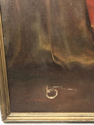 Lot 1076 - Margaret Lindsay Williams (act.1910-1960) large oil on canvas - a life-size portrait of Lady Mitchell Cotts bejewelled and wearing an evening gown, framed, 230cm x 124cm
