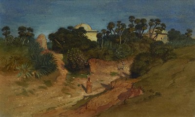 Lot 1463 - Samuel Colman (1832-1920) pencil, watercolour and bodycolour - A Moroccan landscape with mosques