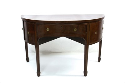 Lot 1717 - George III mahogany, boxwood and ebony lined demi-lune sideboard